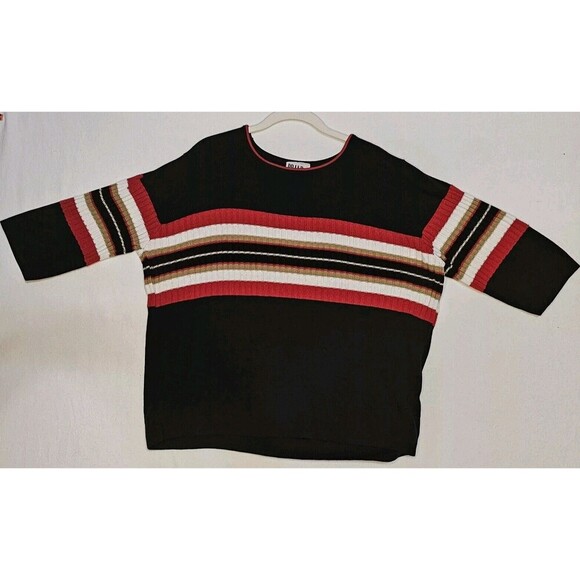 Brand New Sweater Extra Large Adult Black Red  Pullover Striped Stretch Womens - Picture 1 of 7